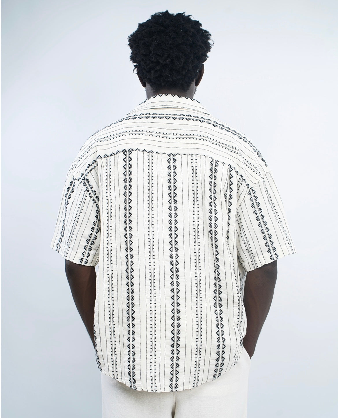 Giesto Striped oversized revere shirt in ecru/black