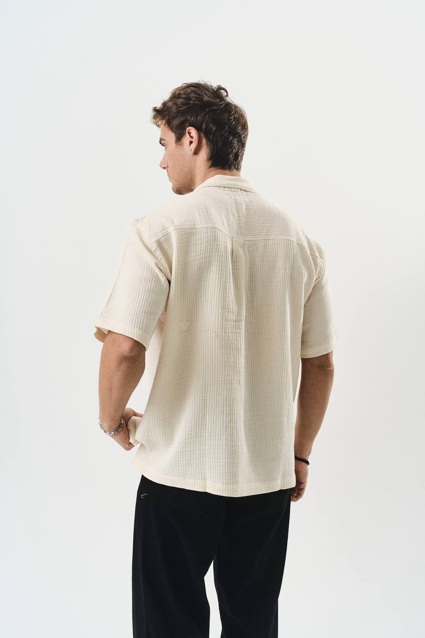 Retro club V neck shirt in beige