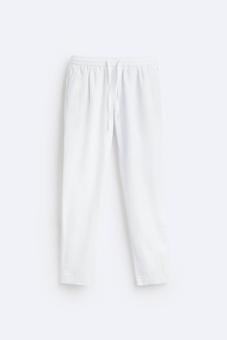 Retro club Cotton blend Linen pants in white