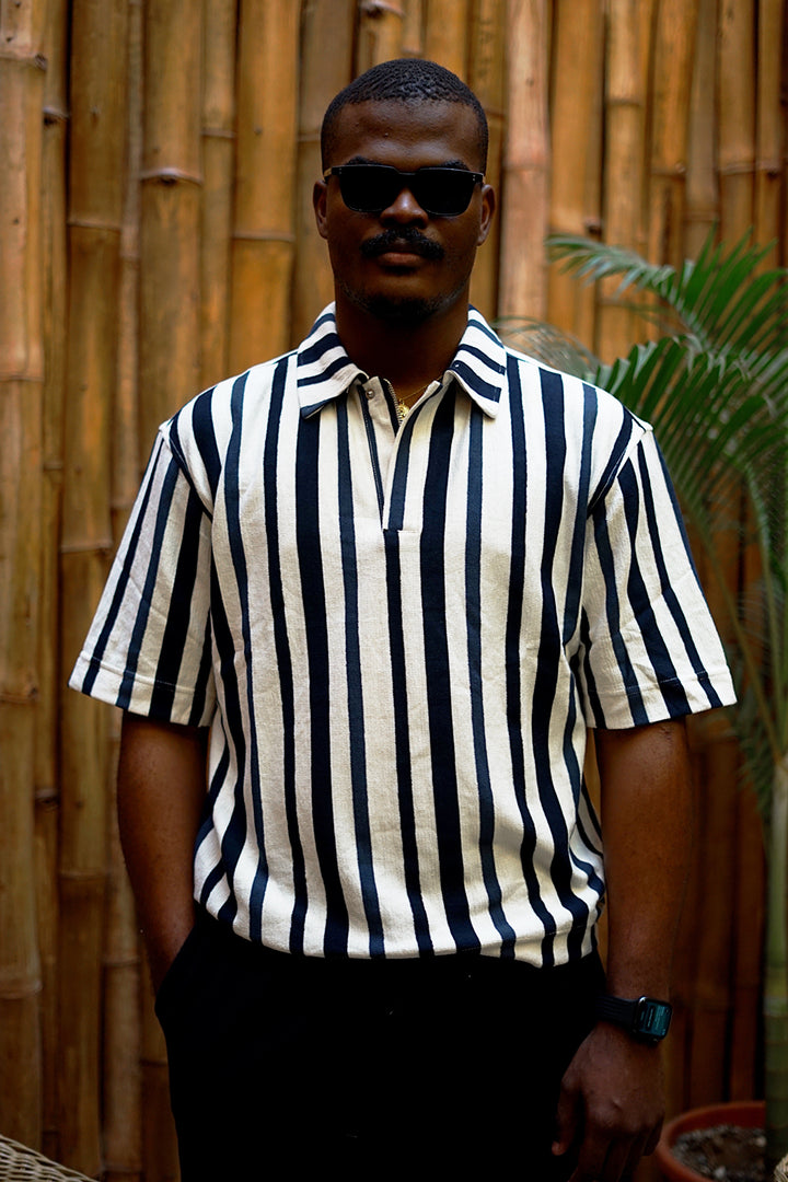 Massimo Cariño bar stripe polo shirt in dark blue
