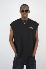 Mechanic Focused Backprint Armless T-shirt in Black