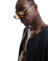 Polygonal frame sun glasses with brown lens