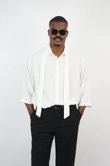 Mechanic Flowing Shirt with Bow in White