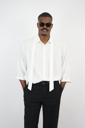 Mechanic Flowing Shirt with Bow in White
