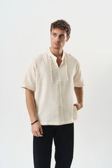 Retro club V neck shirt in beige