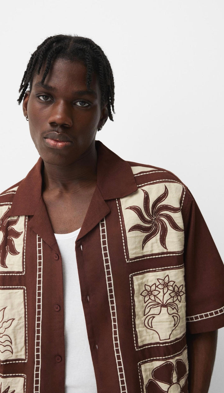 Garm island short sleeve shirt with contrast print in brown
