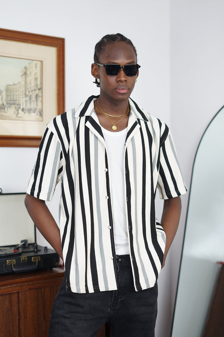 Massimo Cariño bar stripe revere shirt in torquoise