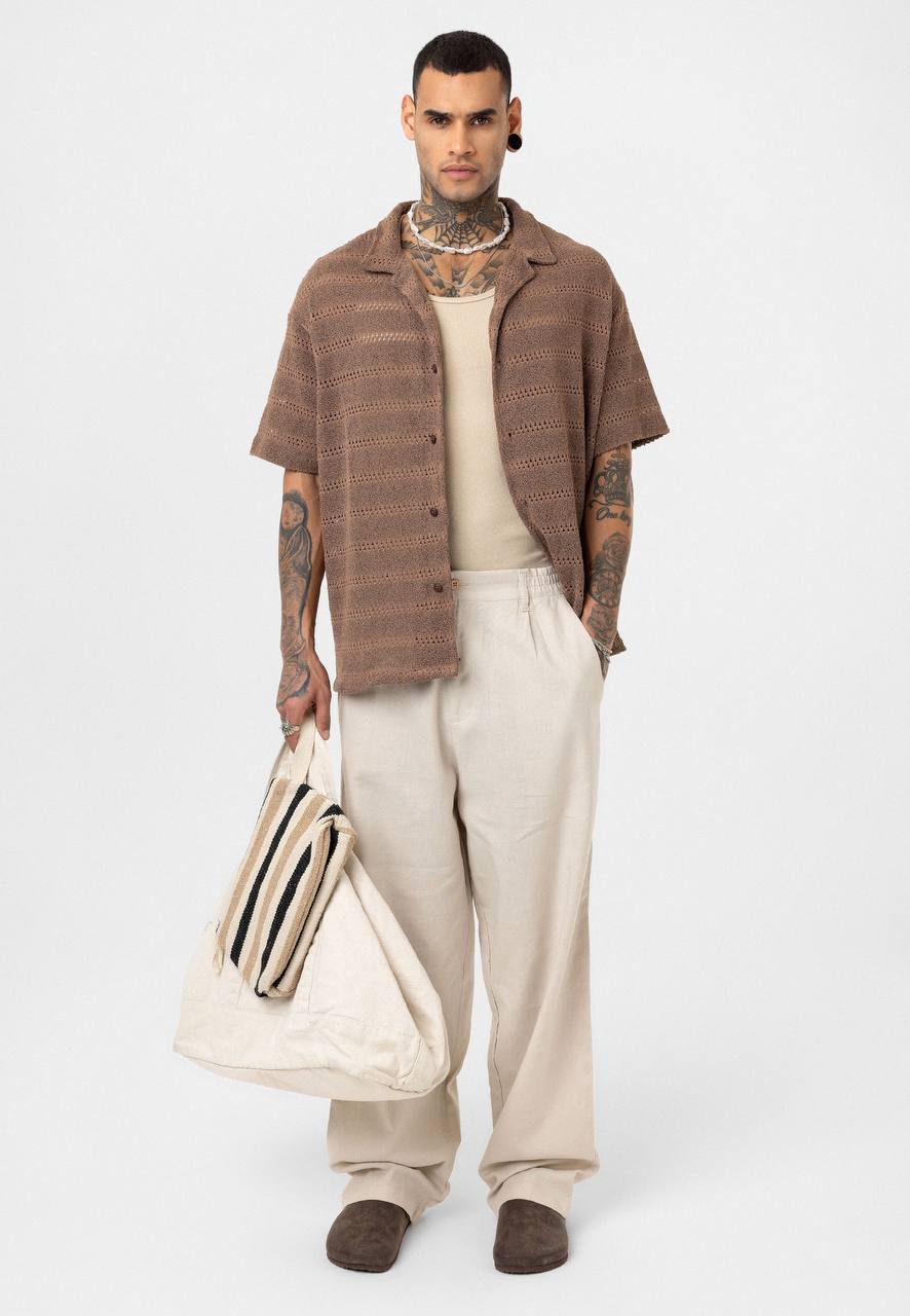 Essence of Life Cotton Popcorn Relaxed Shirt in Brown