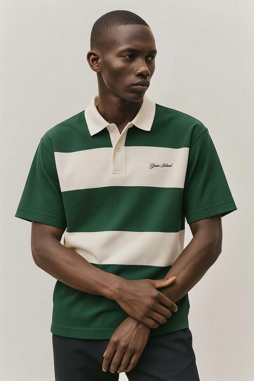 Garm Island Embroidered Short Sleeve Polo Shirt in Green