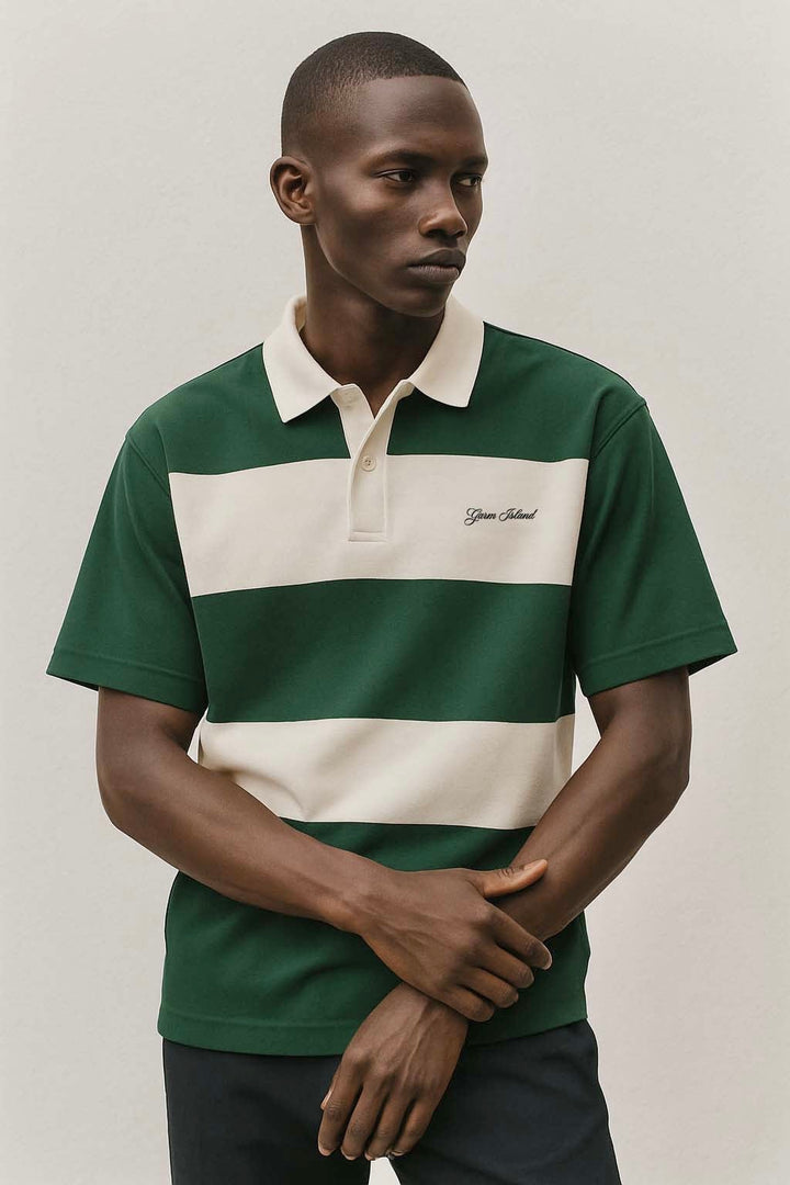 Garm Island Embroidered Short Sleeve Polo Shirt in Green