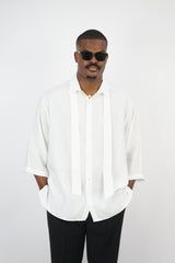 Mechanic Flowing Shirt with Bow in White