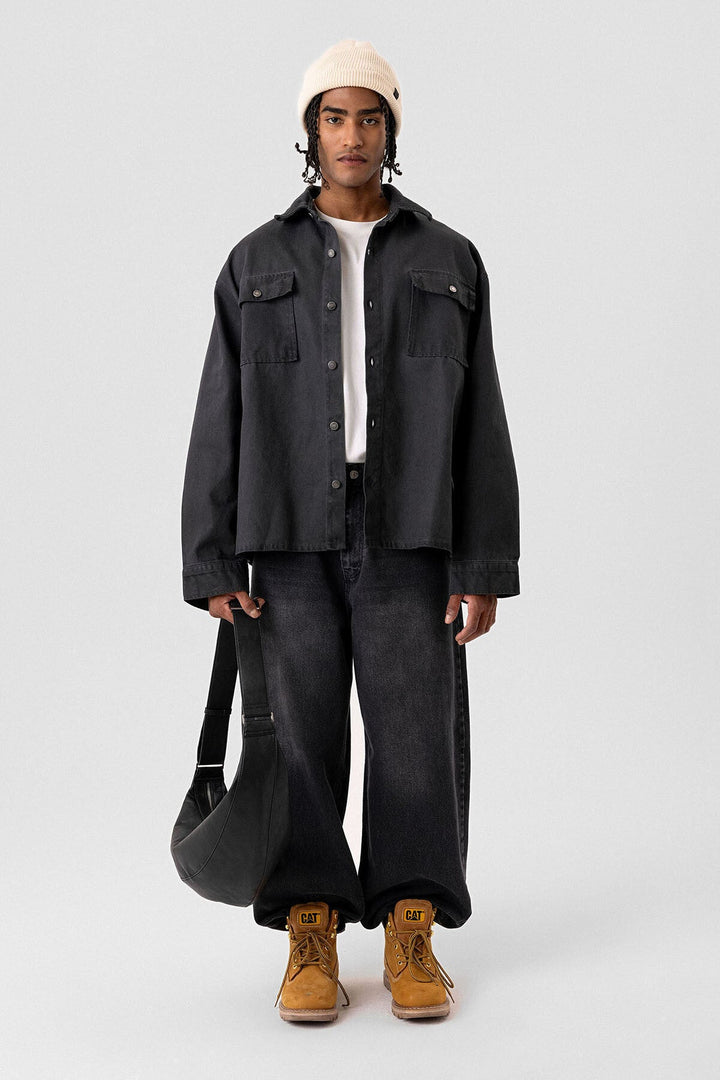 VAMOS POCKET DETAILED OVERSIZE DENIM JACKET BLACK