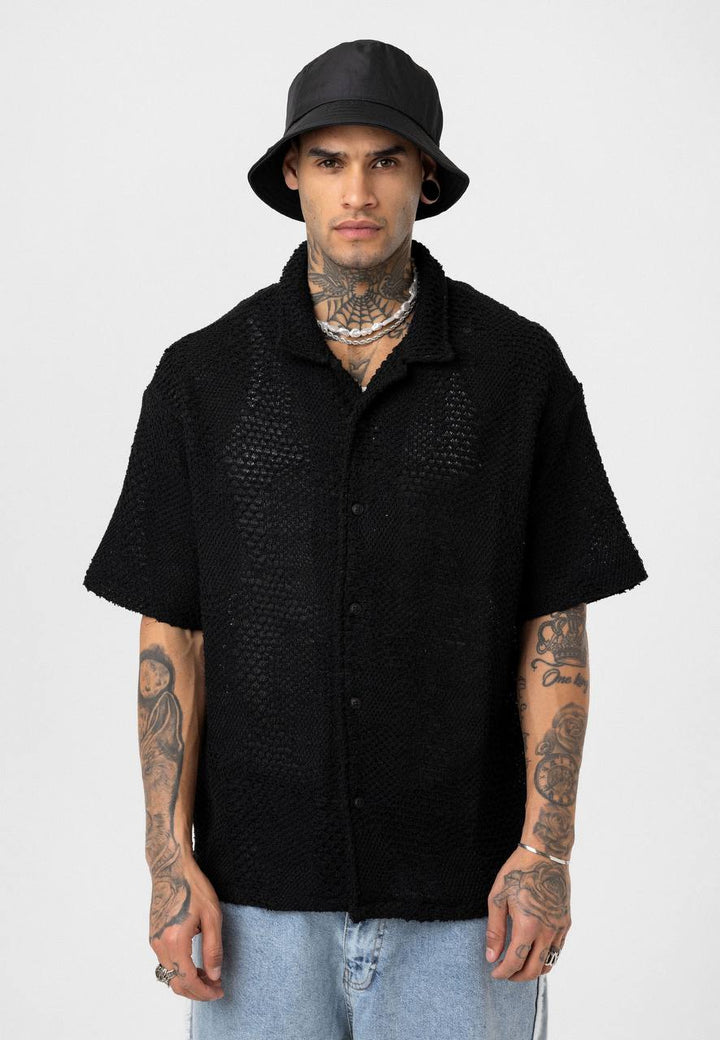 Essence of Life Crotchet Resort Shirt in Black