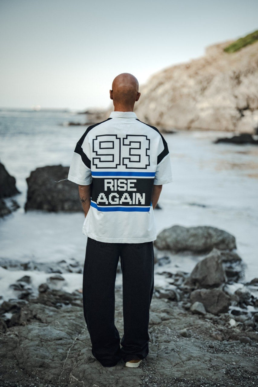 Mechanic Rise Again Pixel Rugby Polo Shirt in White
