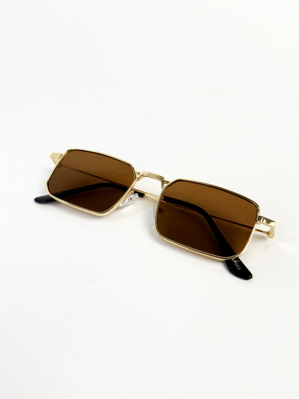 Rectangular gold rim sun glasses in brown