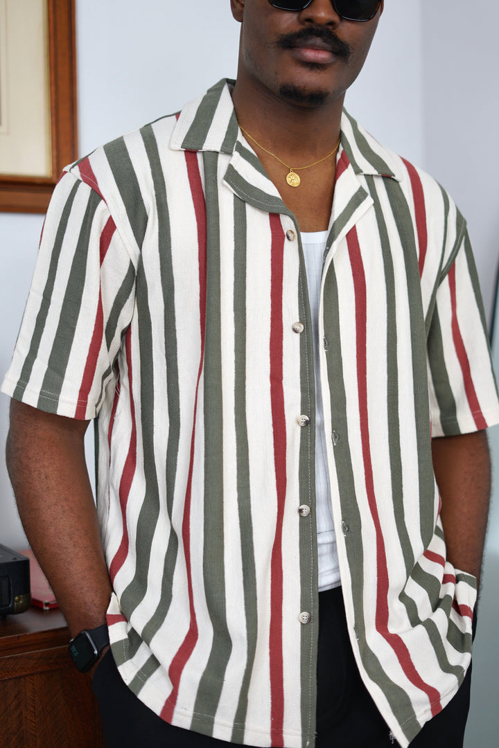 Massimo Cariño bar stripe revere shirt in green and red
