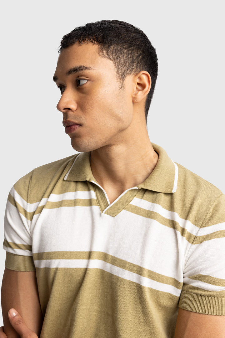 GIESTO knit polo in khaki and white