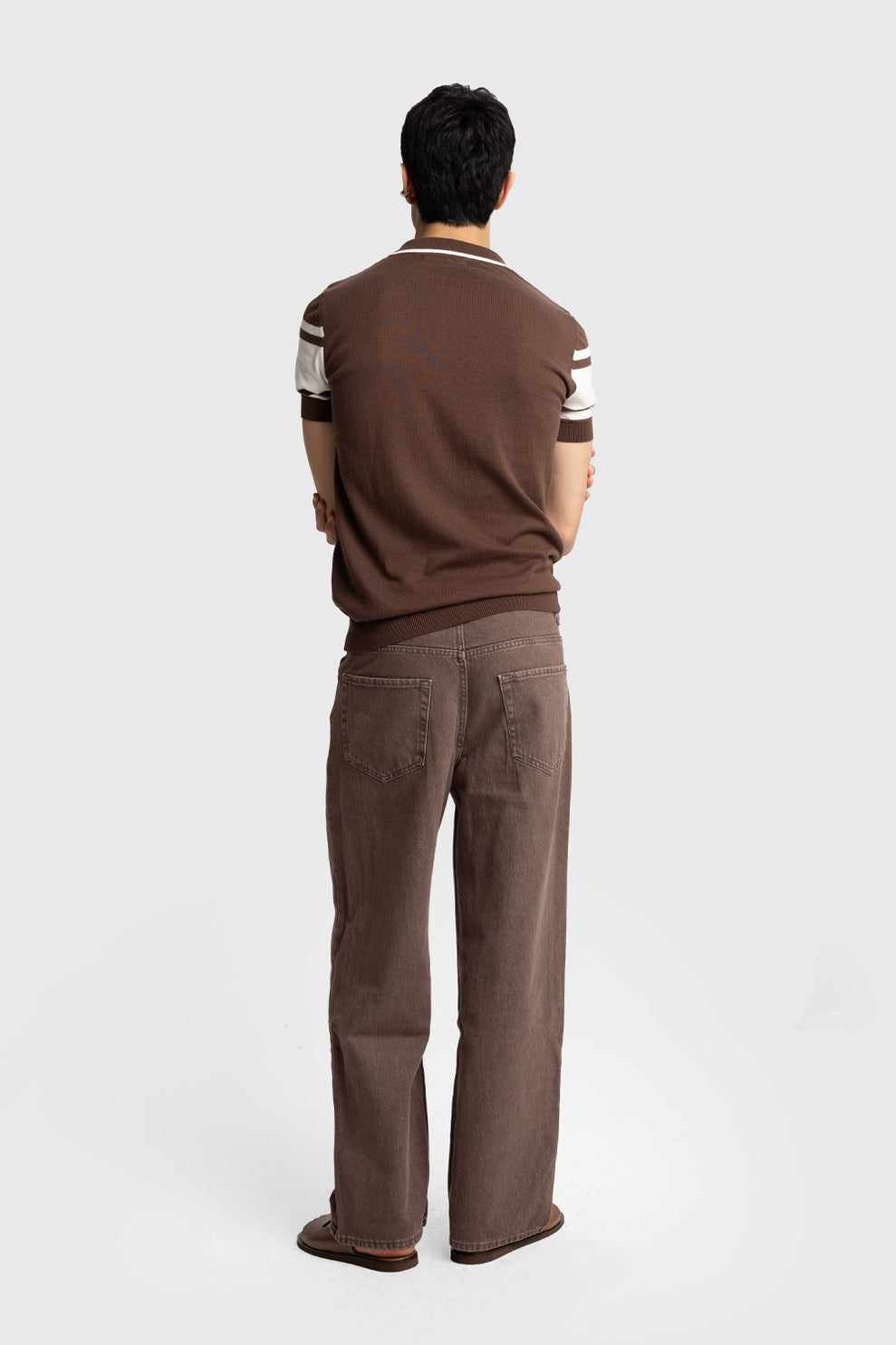 GIESTO knit polo in brown and white