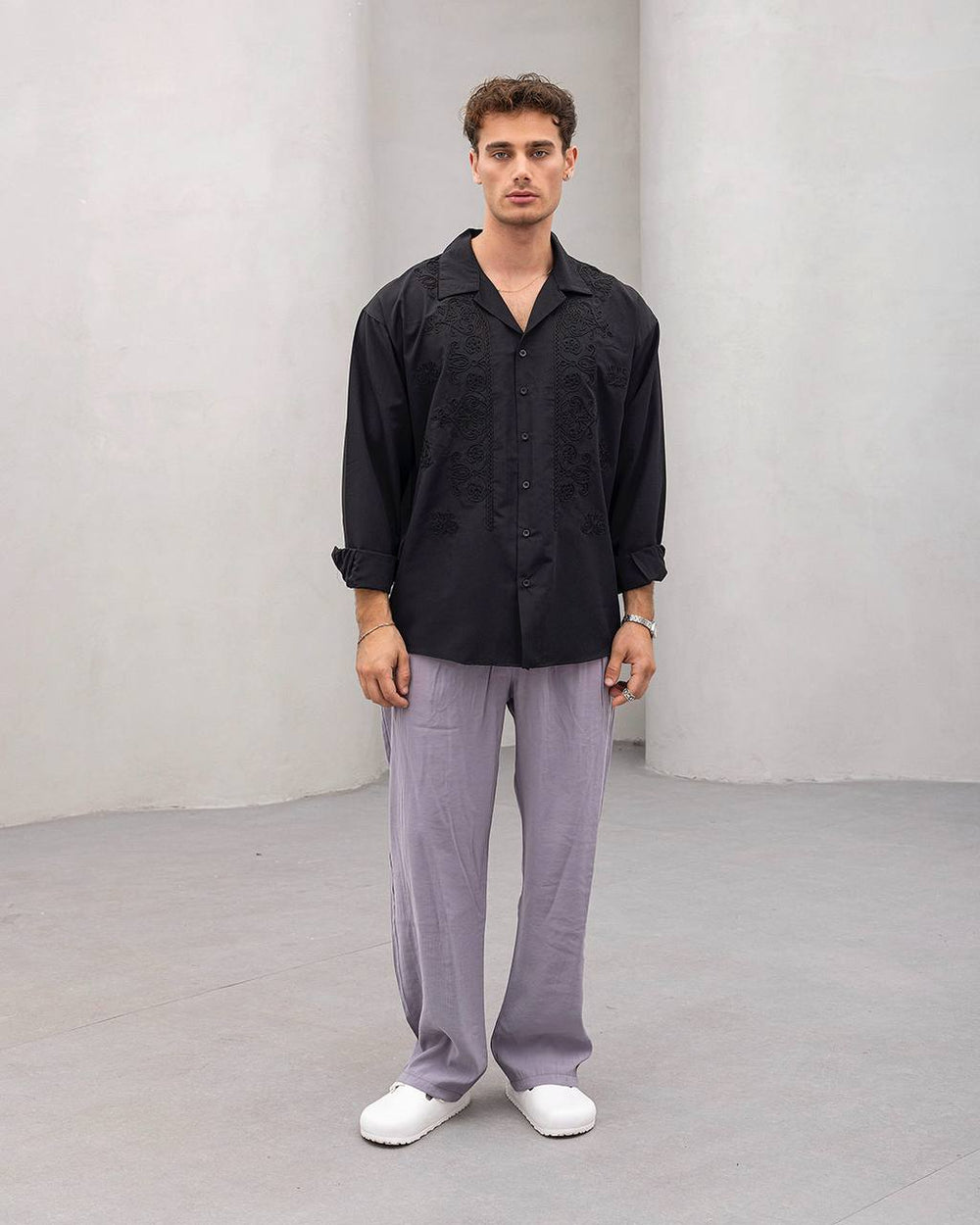 2morrow Floral Lace Panel Shirt in Black