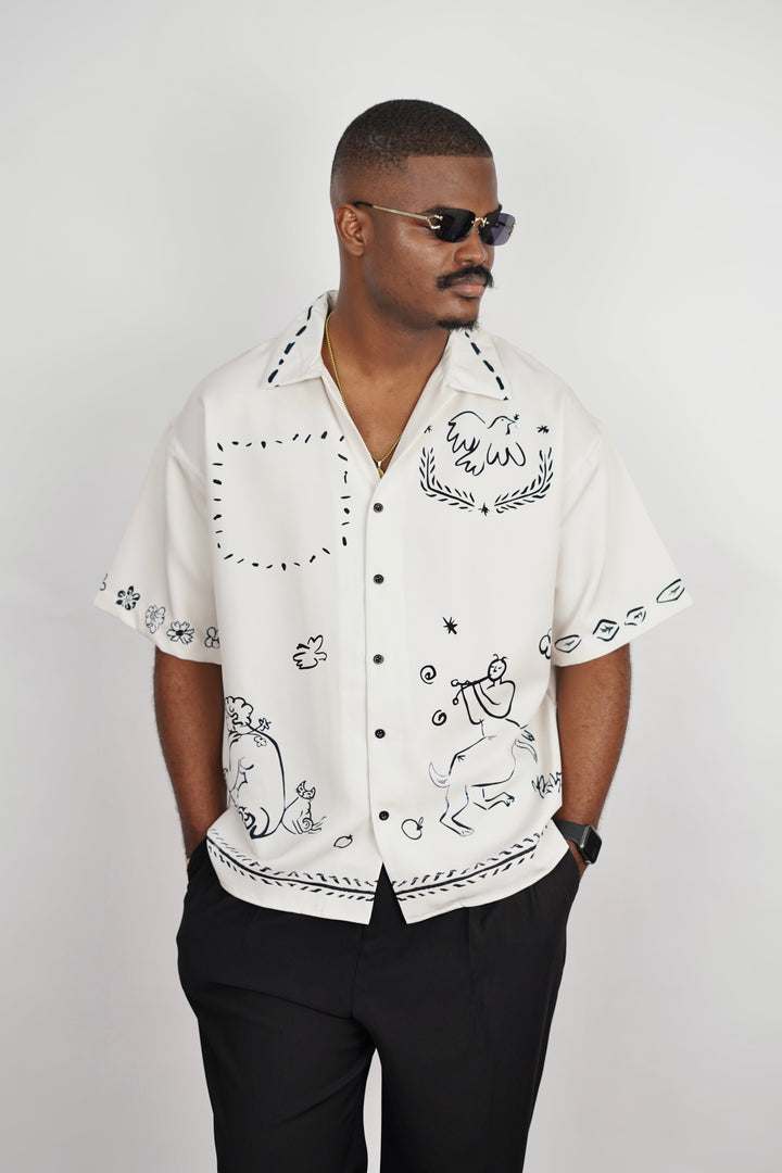2morrow Abstract Print Revere Shirt in White