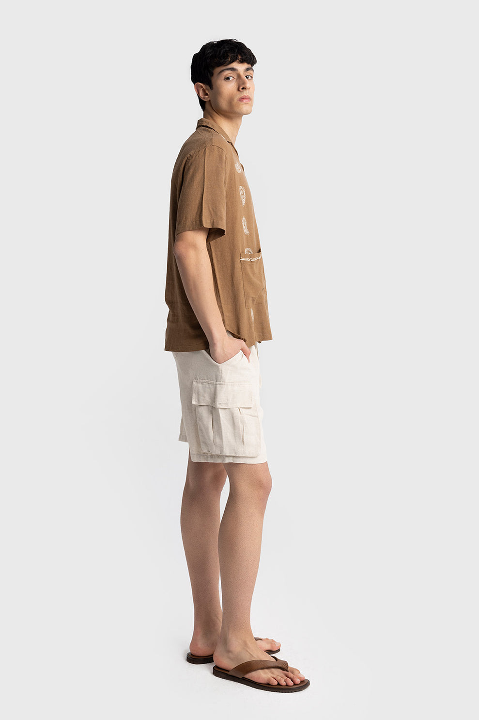 GIESTO paisley embroidered shirt in brown and white