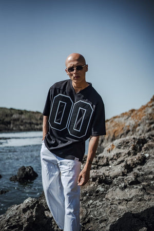 Mechanic Pleated jersey T-shirt in black