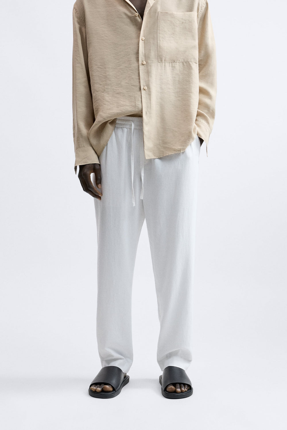 Retro club Cotton blend Linen pants in white