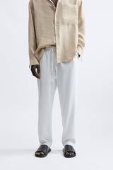 Retro club Cotton blend Linen pants in white