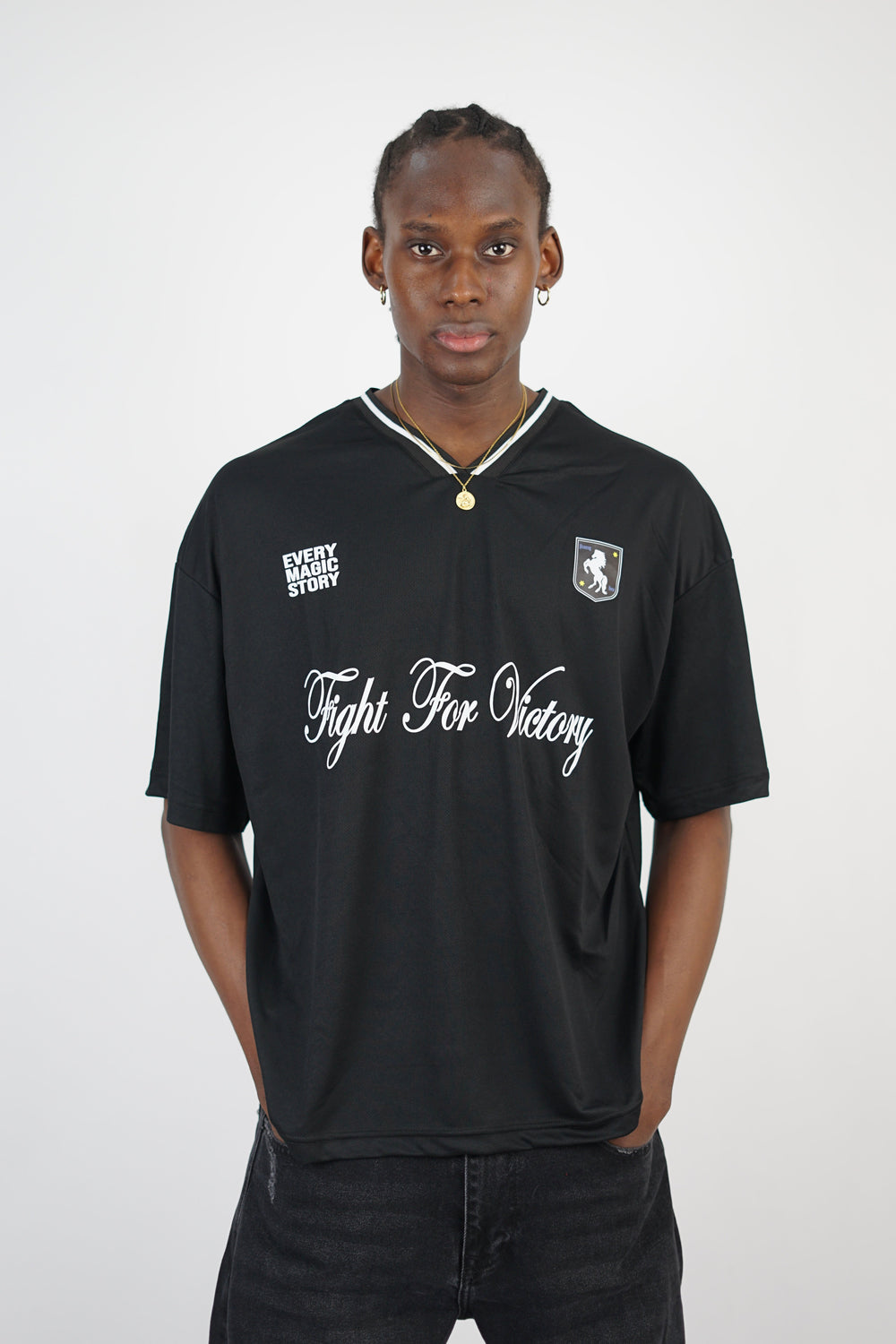 Vamos Victory Oversized Mesh Jersey T-shirt in Black