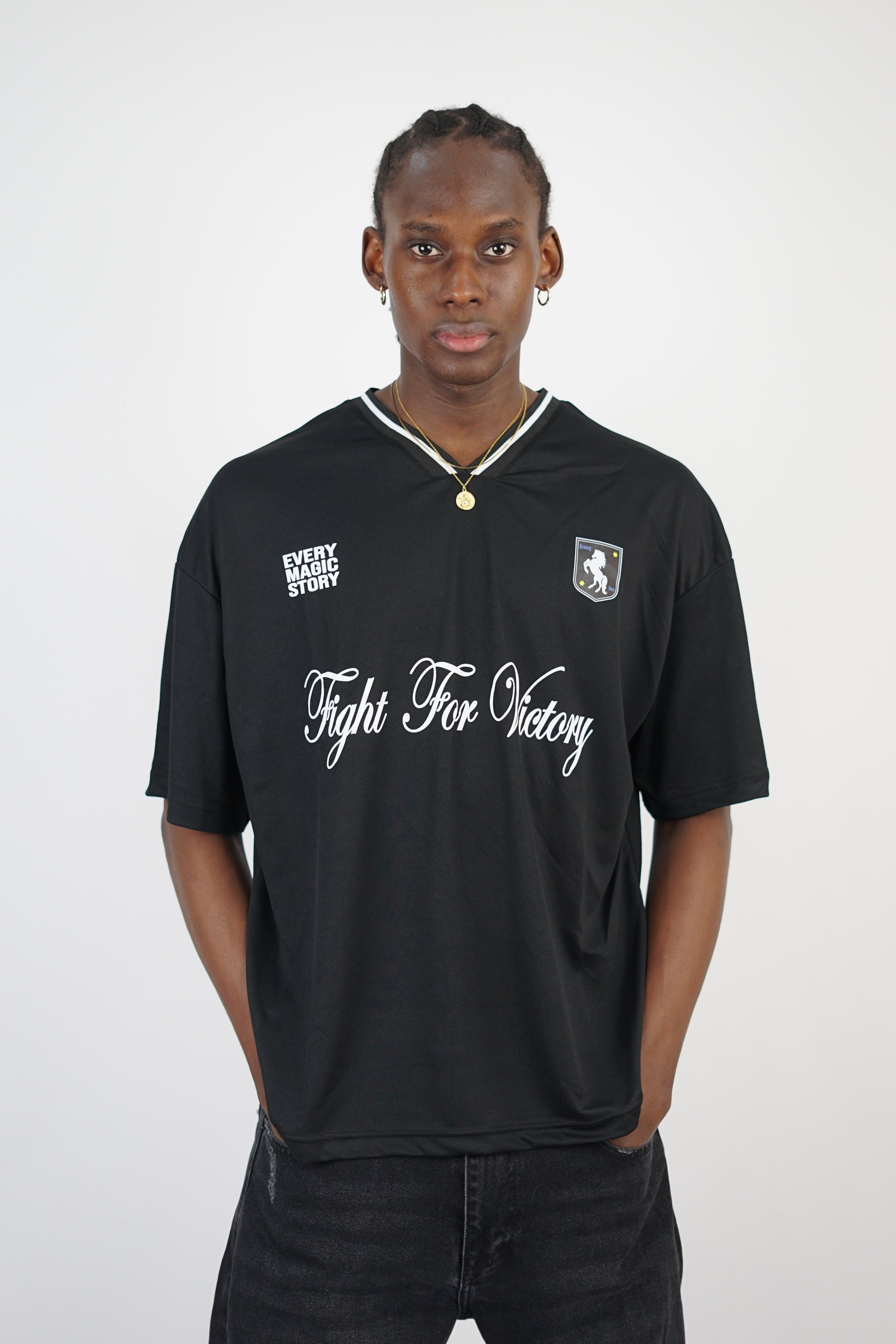 Vamos Victory Oversized Mesh Jersey T-shirt in Black