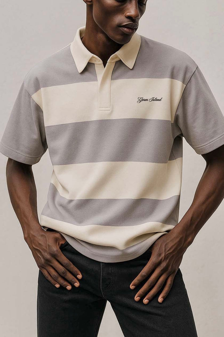 Garm Island Embroidered Short Sleeve Polo Shirt in Grey