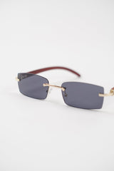 Buffalo Horn Rimless Wood Frame Sun glasses in Black