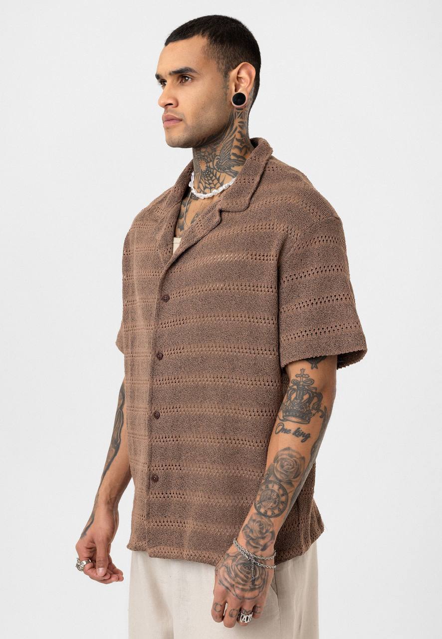 Essence of Life Cotton Popcorn Relaxed Shirt in Brown