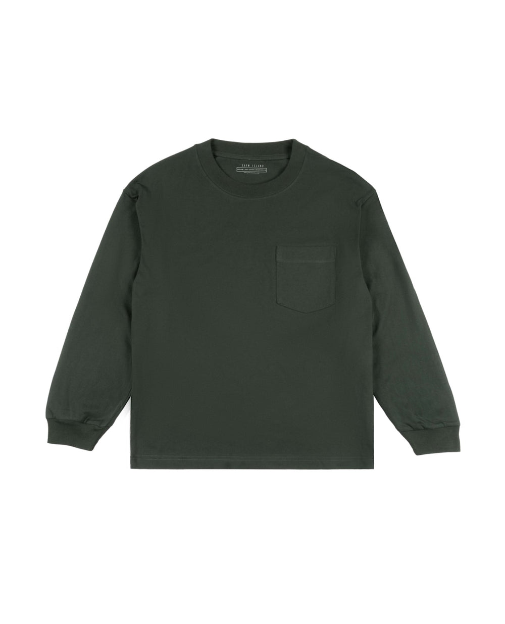 Garm Island Cotton Crew Neck Longsleeve Shirt in Forest Green