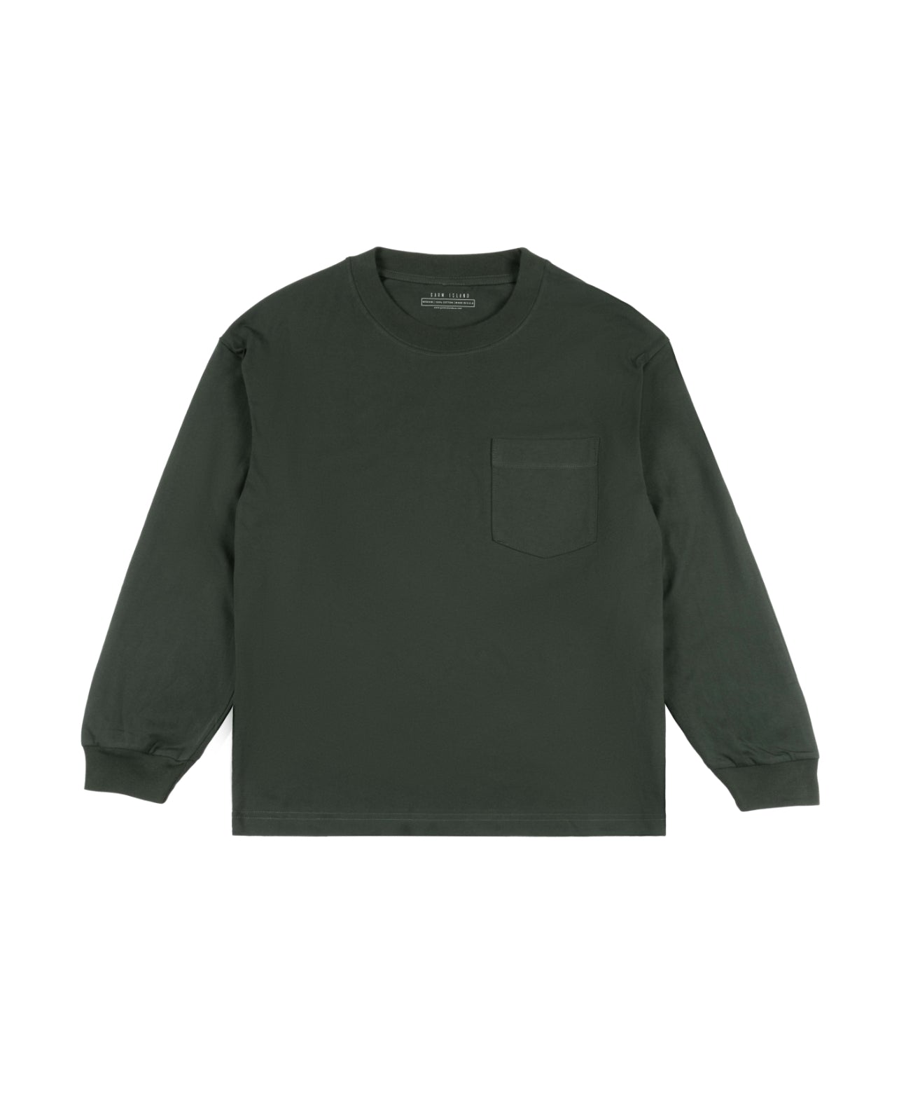 Garm Island Cotton Crew Neck Longsleeve Shirt in Forest Green