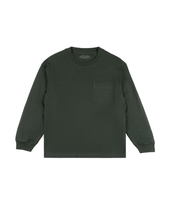 Garm Island Cotton Crew Neck Longsleeve Shirt in Forest Green