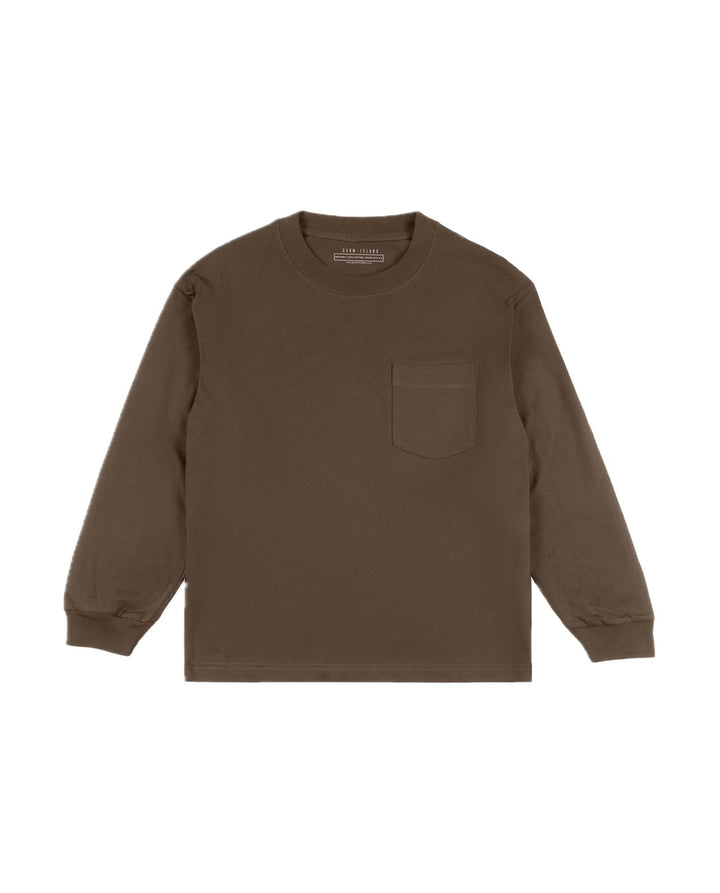 Garm Island Cotton Crew Neck Longsleeve Shirt in Brown