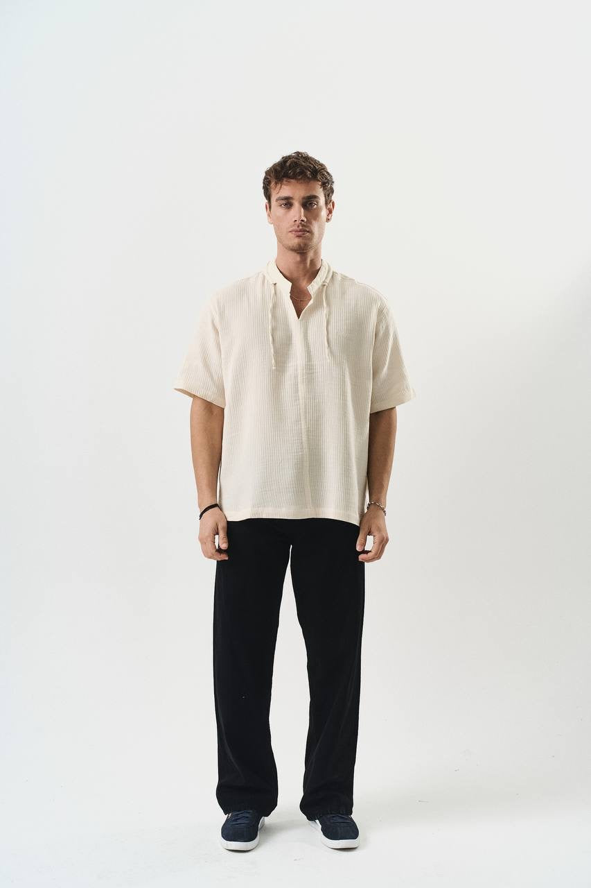 Retro club V neck shirt in beige