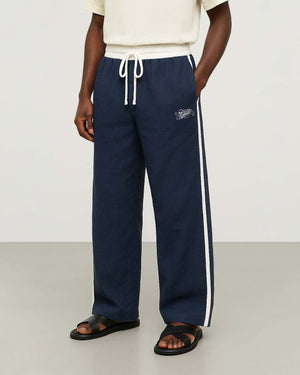 Giesto Embroidered Double Toned Linen Pants in Blue
