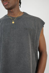 Mechanic Focused Backprint Armless T-shirt in Acid Wash