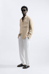Retro club Cotton blend Linen pants in white