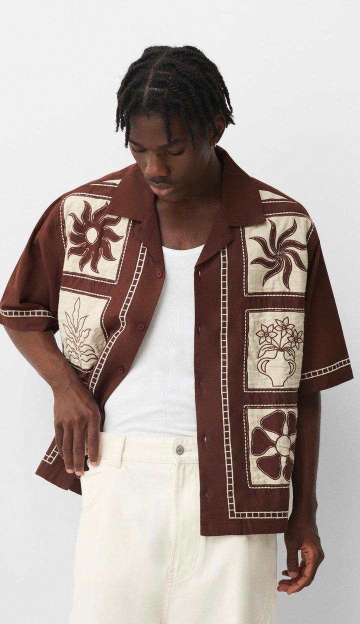 Garm island short sleeve shirt with contrast print in brown