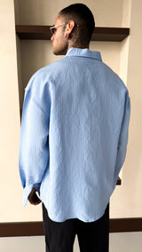 Mechanic Loose Striped Button Down Shirt in Blue