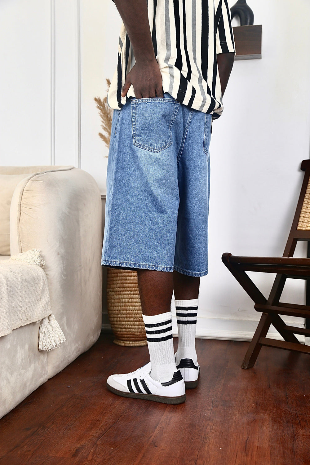 Vamos Baggy Jeans Shorts in Blue