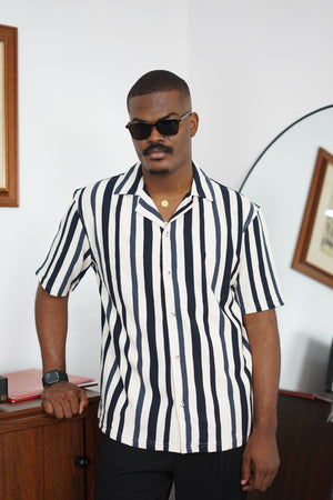 Massimo Cariño bar stripe revere shirt in dark blue