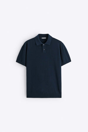 Garm Island Basic Knit Polo Shirt in Navy blue