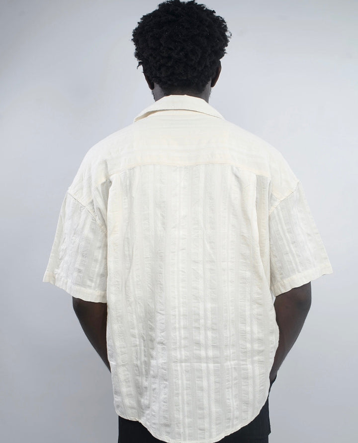 Giesto Striped oversized revere shirt in ecru/white