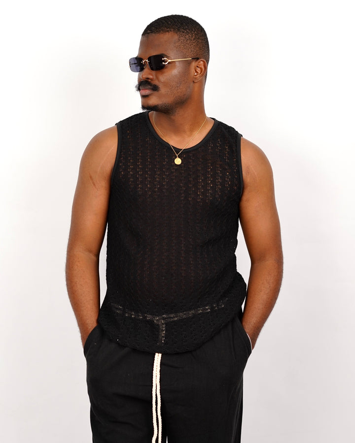 The Pool Crotchet Sleeveless T-Shirt in Black