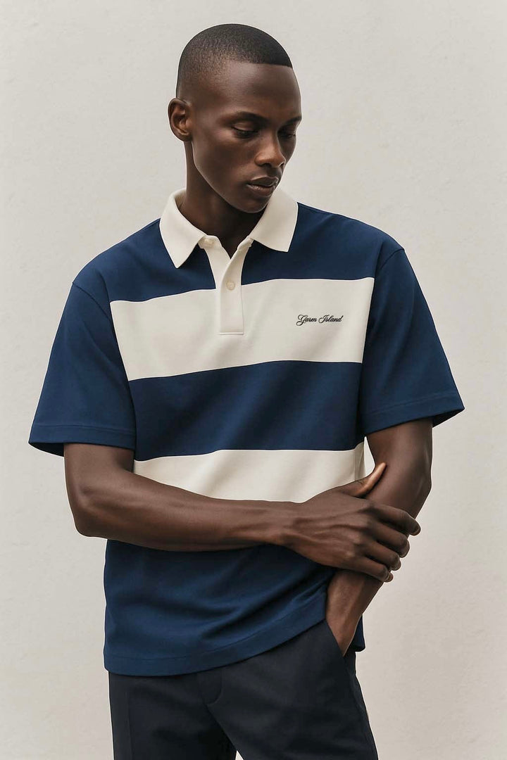 Garm Island Embroidered Short Sleeve Polo Shirt in Blue