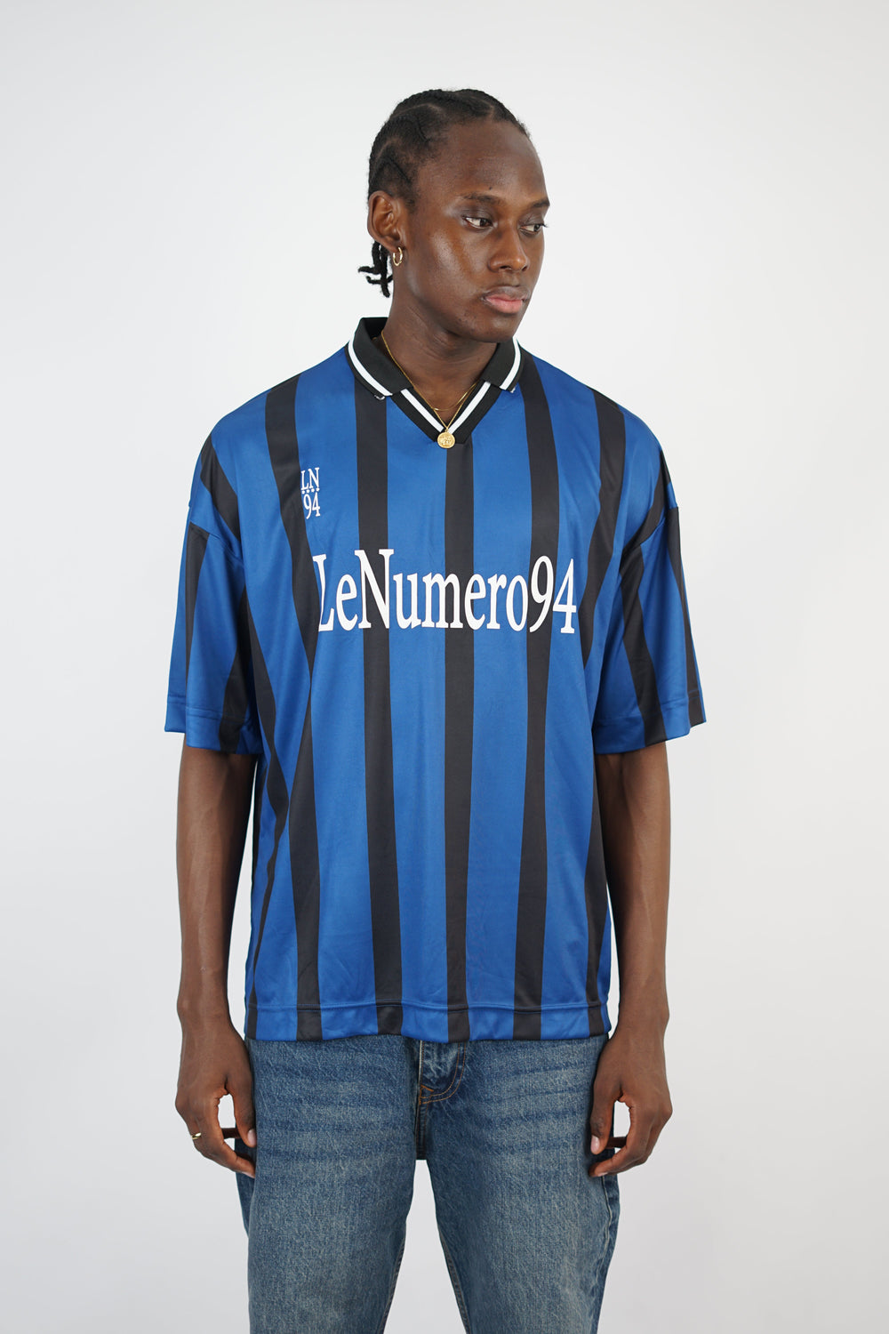 Vamos Numero Oversize Striped Jersey T-shirt in Indigo